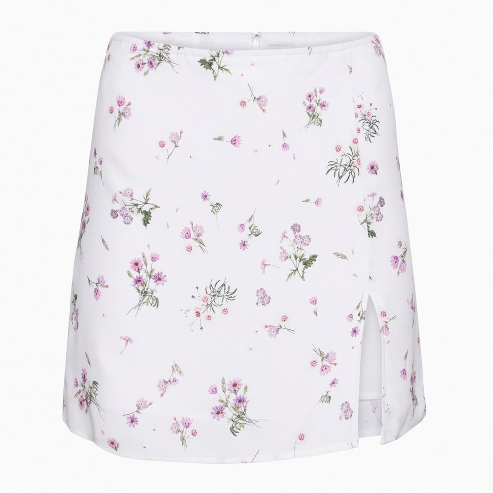 aritzia Floral Print White Skirt